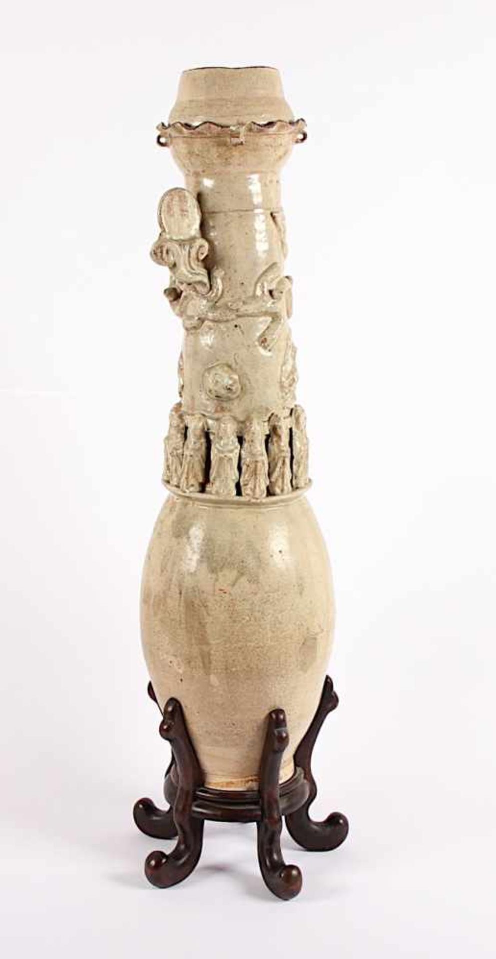 GROSSE GRABVASE MIT QINGBAI-GLASUR, Steinzeugscherben, um den Hals plastisch aufgelegter Drache in - Bild 4 aus 9