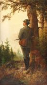 SCHMITZ, Anton (1855-1935), "Jäger mit seinem Hund auf der Pirsch", Öl/Lwd., 53,5 x 30, besch.,