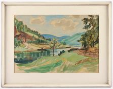 SASS, Johannes (1897-1972), "Flusslandschaft", Aquarell/Bleistift/Papier, 32 x 47 (