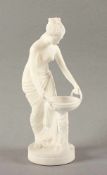 FIGUR EINER GÖTTIN, wohl Hebe, Alabaster, H 19,5, minst.best., 19.Jh.- - -22.00 % buyer's premium on