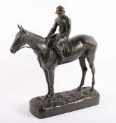 PARIS, René, "Jockey auf einem Pferd", Bronze, H 36, auf dem Sockel signiert, bez. "La Camargo",