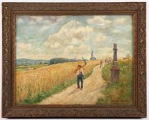 MÜLLER-WERLAU, Paul (1864-1945), "Heimkehrende Bauern", Öl/Lwd., 44,5 x 58,5, unten rechts signiert,