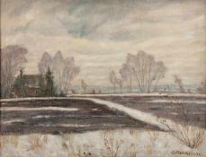 MODERSOHN, Otto (1865-1943), "Winterlandschaft-Felder am Kirchhof", Öl/Lwd., 56 x 74, auf Platte