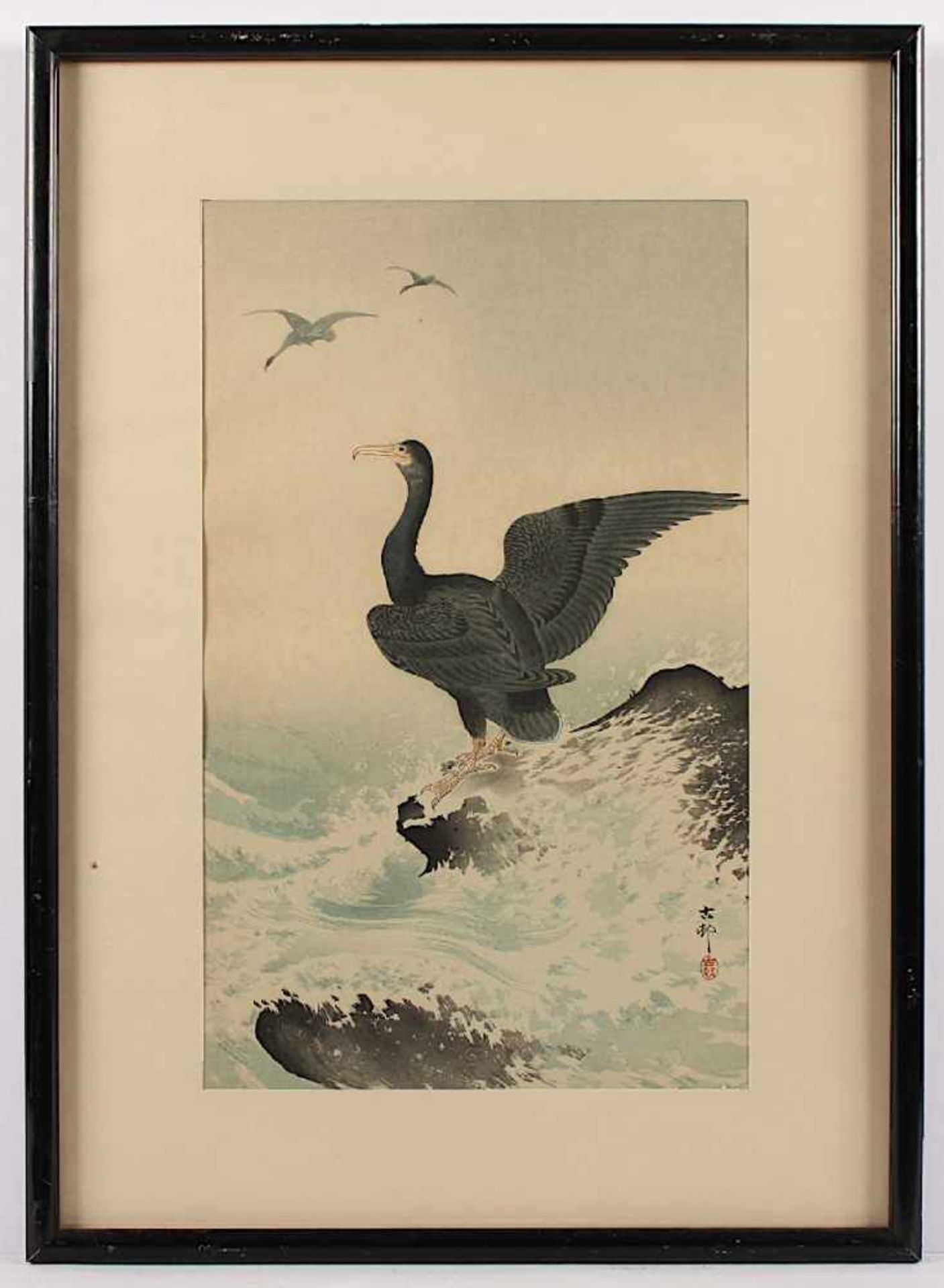 KOSON OHARA (1877-1945), Kormoran, Farbholzschnitt, Passepartoutausschnitt 41 x 24,5, unter Glas - Bild 2 aus 2