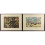 SCHOLZ, Hans, zwei Aquarelle Landschaften, 31 x 45 und 34 x 46, handsigniert und datiert 1950, R.- -
