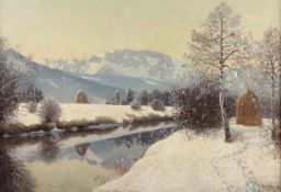 MÜLLER-LANDECK, Fritz (1865-1942), "Winterlandschaft in den Alpen", Öl/Lwd., 61 x 128, unten