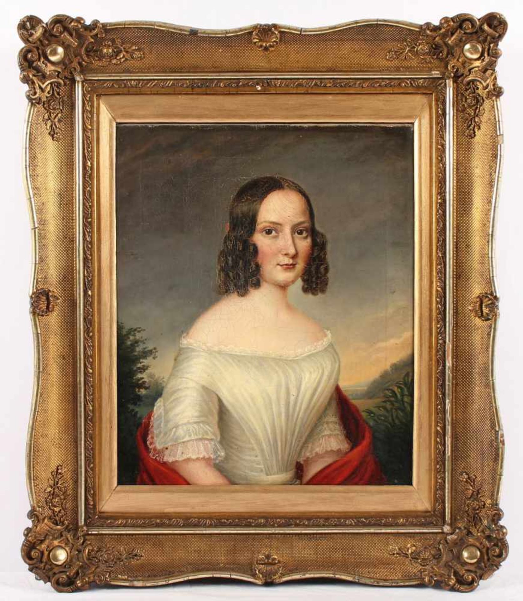 PORTRAITMALER UM 1840, "Bildnis einer jungen Frau", Öl/Lwd., 44 x 37, besch., R.- - -22.00 % buyer's