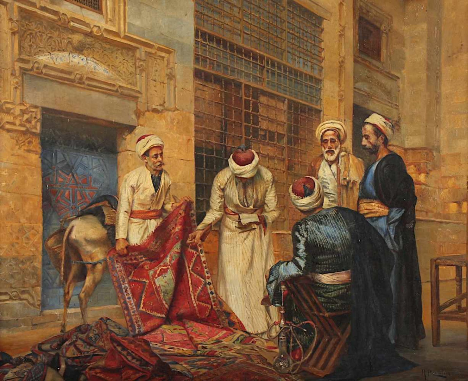 CAULIER, Hans Paul (Münchner/Hamburger Maler um 1900), "Arabische Teppichhändler präsentieren ihre