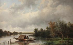 VAN WIJNGAERT, Anthonie Jacobus (1808-1887), "Niederrheinische Landschaft mit Nachen", Öl/Holz, 21,5