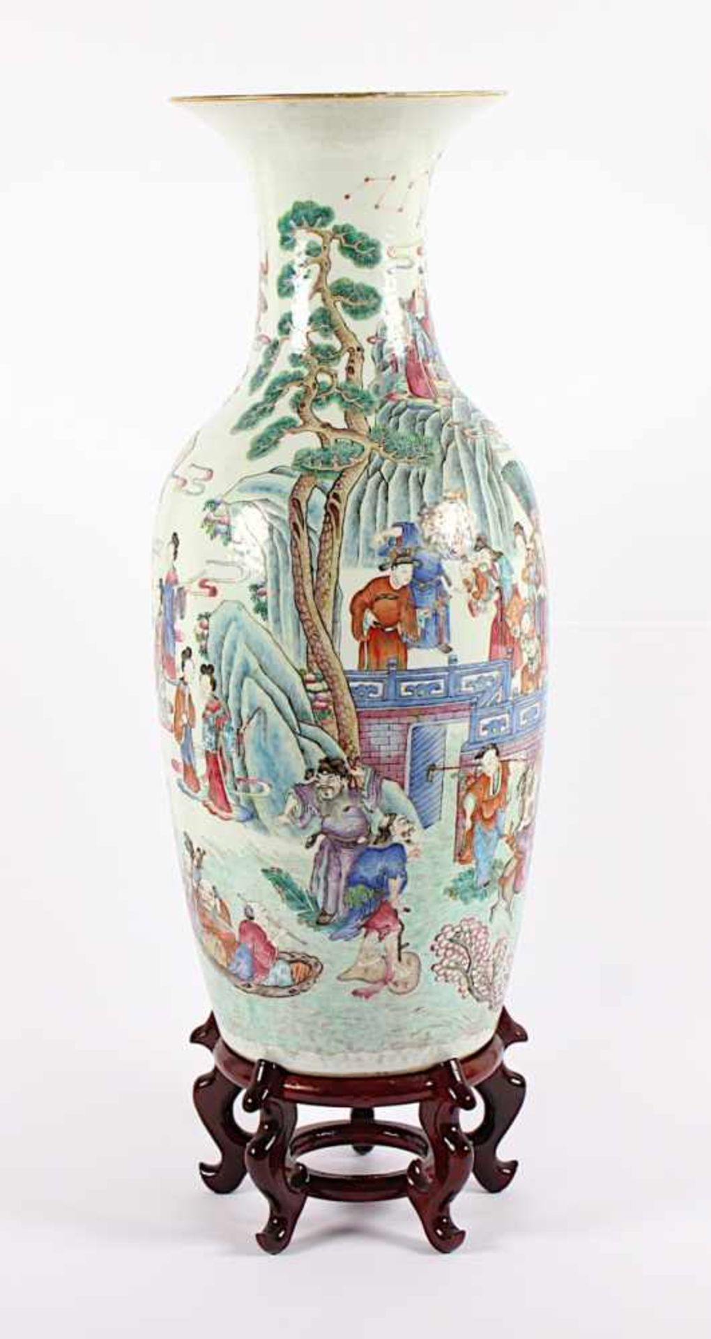 GROSSE VASE, Porzellan, auf der Wandung in den Farben der Famille Rose und Gold zahlreiche - Bild 3 aus 6