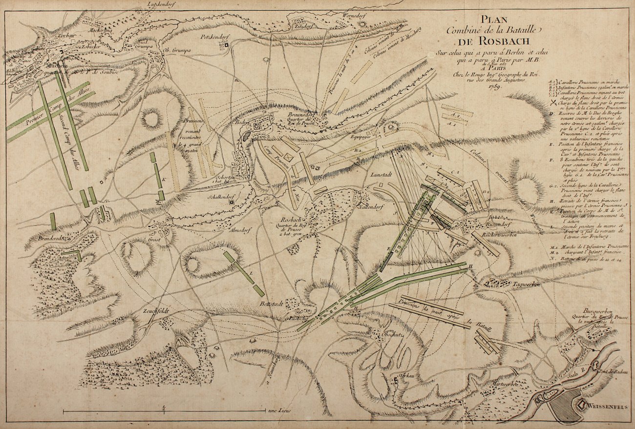 ZWEI SCHLACHTENPLÄNE, "Bataille de Breslau", "Plan combiné de la Bataille de Rosbach", kolorierte - Image 3 of 3