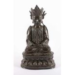 BODHISATTVA, Bronze mit wenigen Resten einer Vergoldung und Reste roter Kultfarbe, im