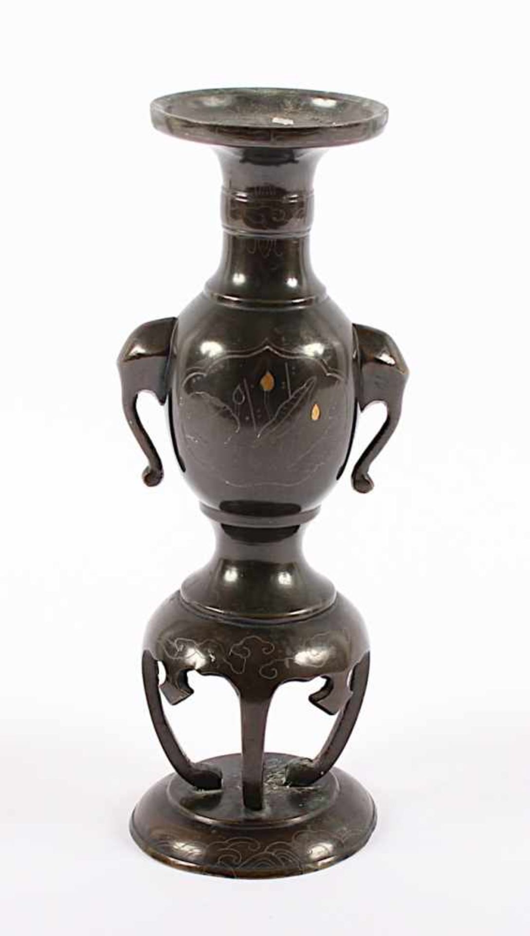 KLEINE ALTARVASE, Bronze, Buntmetalleinlagen, H 20, minst. gedellt, JAPAN, um 1900- - -22.00 %