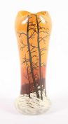 KLEINE PAYSAGE DE VERRE-VASE, farbloses Glas, orange-gelb überfangen im Verlauf, umlaufend