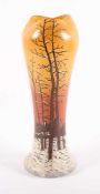 PAYSAGE DE VERRE-VASE, farbloses Glas, orange überfangen im Verlauf, umlaufend Winterlandschaft in