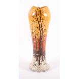 PAYSAGE DE VERRE-VASE, farbloses Glas, orange überfangen im Verlauf, umlaufend Winterlandschaft in