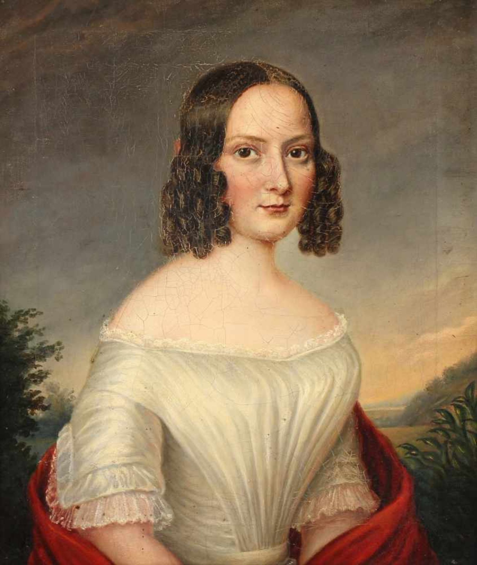 PORTRAITMALER UM 1840, "Bildnis einer jungen Frau", Öl/Lwd., 44 x 37, besch., R.- - -22.00 % buyer's - Bild 2 aus 3