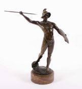 FÜLLBORN, E., "Griechischer Krieger", Bronze, H 27, auf dem Stand signiert, dort Gießerstempel "