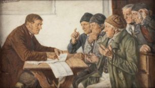 SCHILDKNECHT, Georg (1850-1939), "Bauern beim Juristen", Pastell/Papier, 24 x 40, oben links