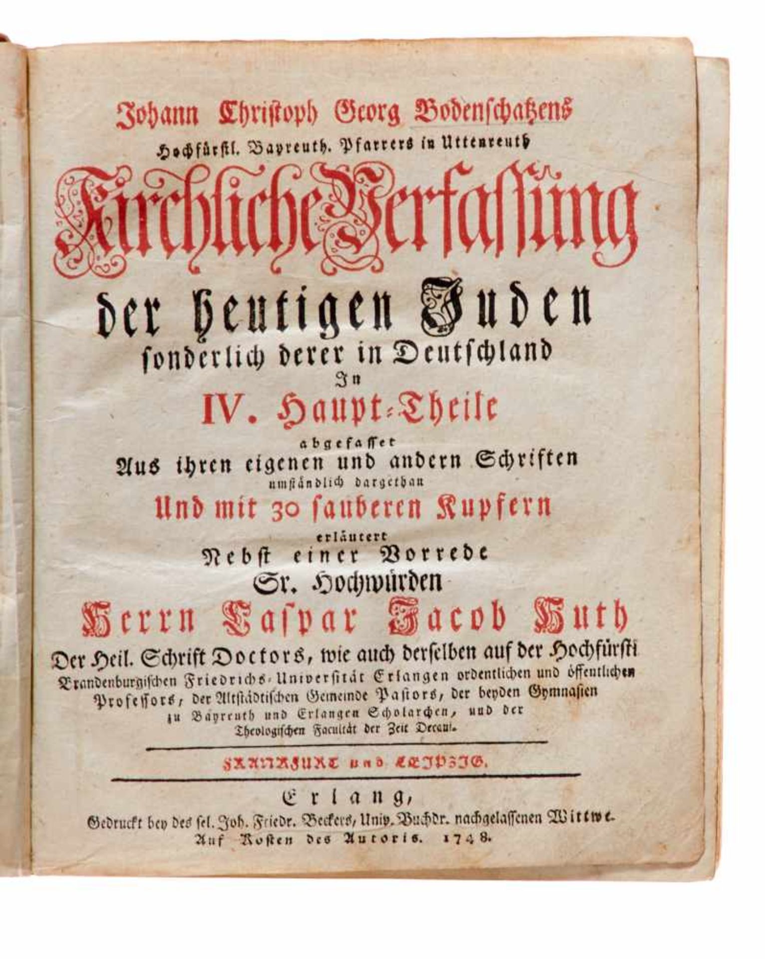 Bodenschatz, J. Ch. G., Kirchliche Verfassung der heutigen Judensonderlich derer in Deutschland. 2 - Bild 3 aus 4
