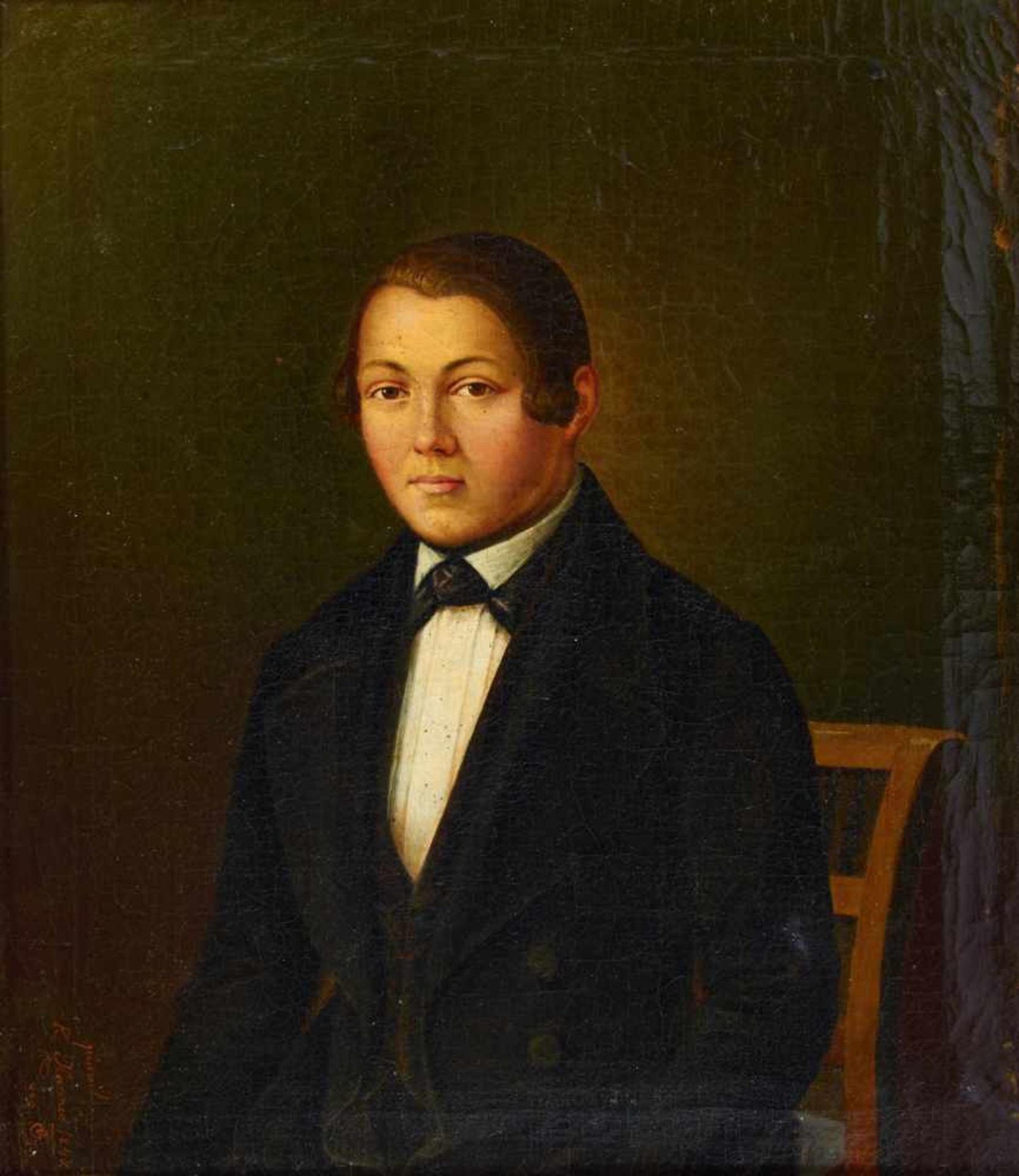 Hanner, K. (tätig Mitte des 19. Jahrhunderts), Porträt einessitzenden jungen Mannes. Öl auf