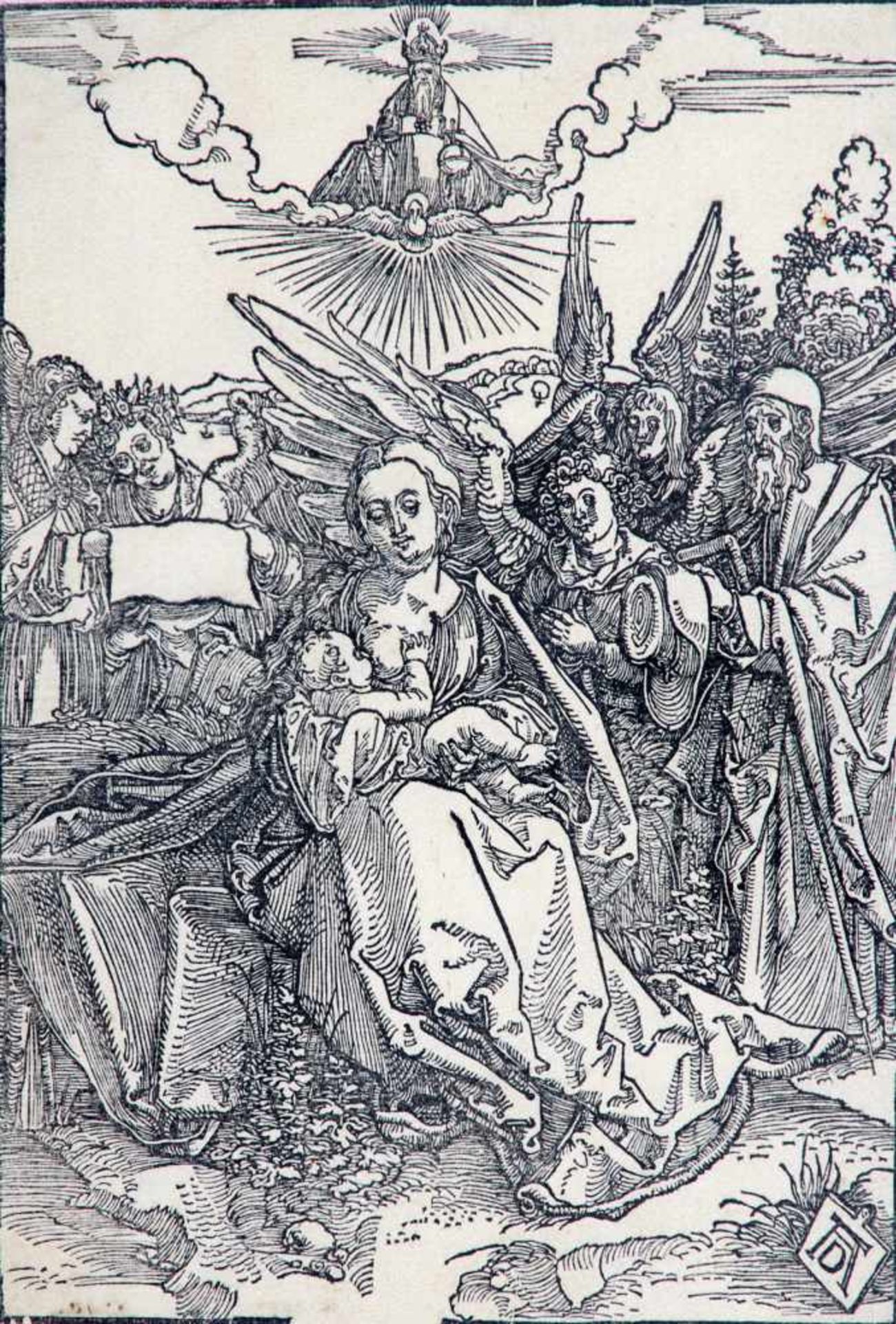 Dürer, Albrecht (Nürnberg 1471-1528 ebda.), Die Heilige Familiemit fünf Engeln. Holzschnitt. In