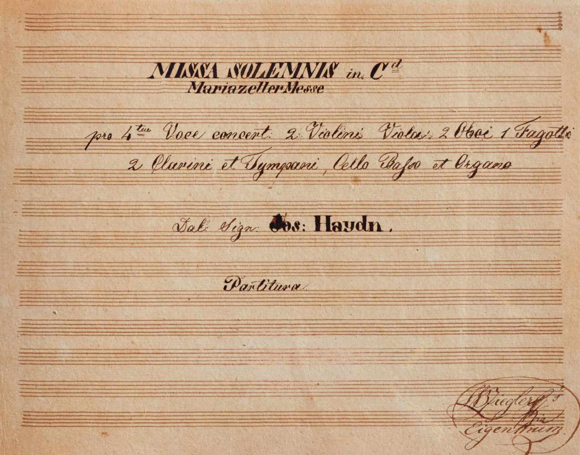 Haydn "Missa solemnis in C d[ur] Mariazeller Messe ... dal Sign. Jos. Haydn.Partitura." Deutsche - Bild 2 aus 3