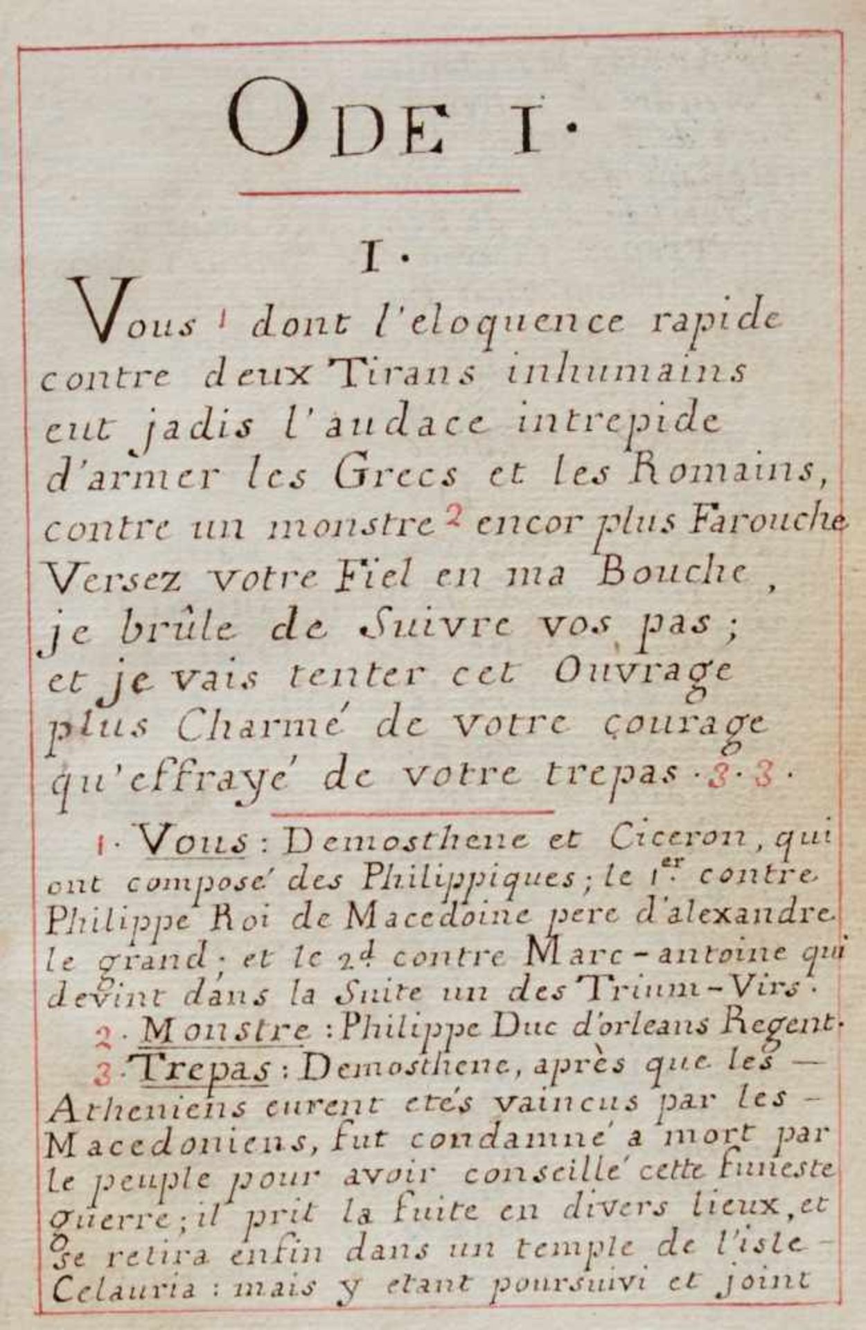 "Philippiques en IIII Odes avec des notes". Französische Handschrift aufPapier. Frankreich, um 1725. - Bild 2 aus 3