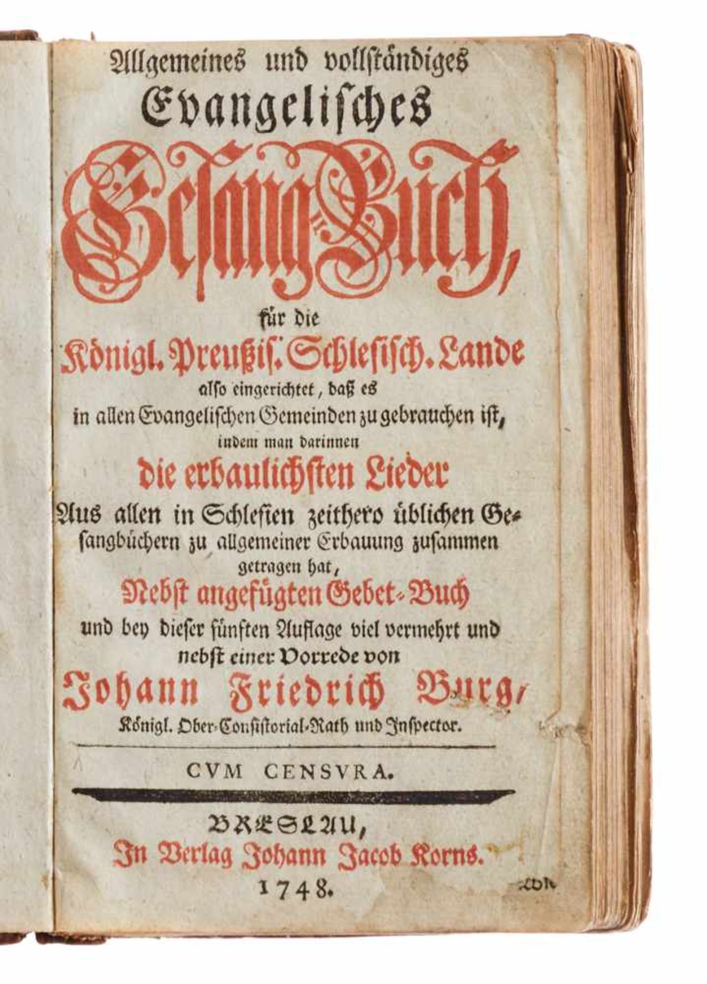 Andachtsbücher Rarissimum Burg, J. F., Allgemeines und vollständiges EvangelischesGesang-Buch für - Bild 3 aus 3