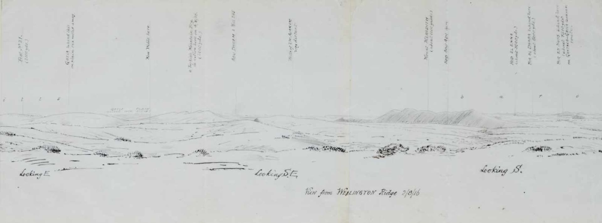 Romani-Schlacht Panorama - "View from Wellington Ridge", mit detaillierterBeschriftung.