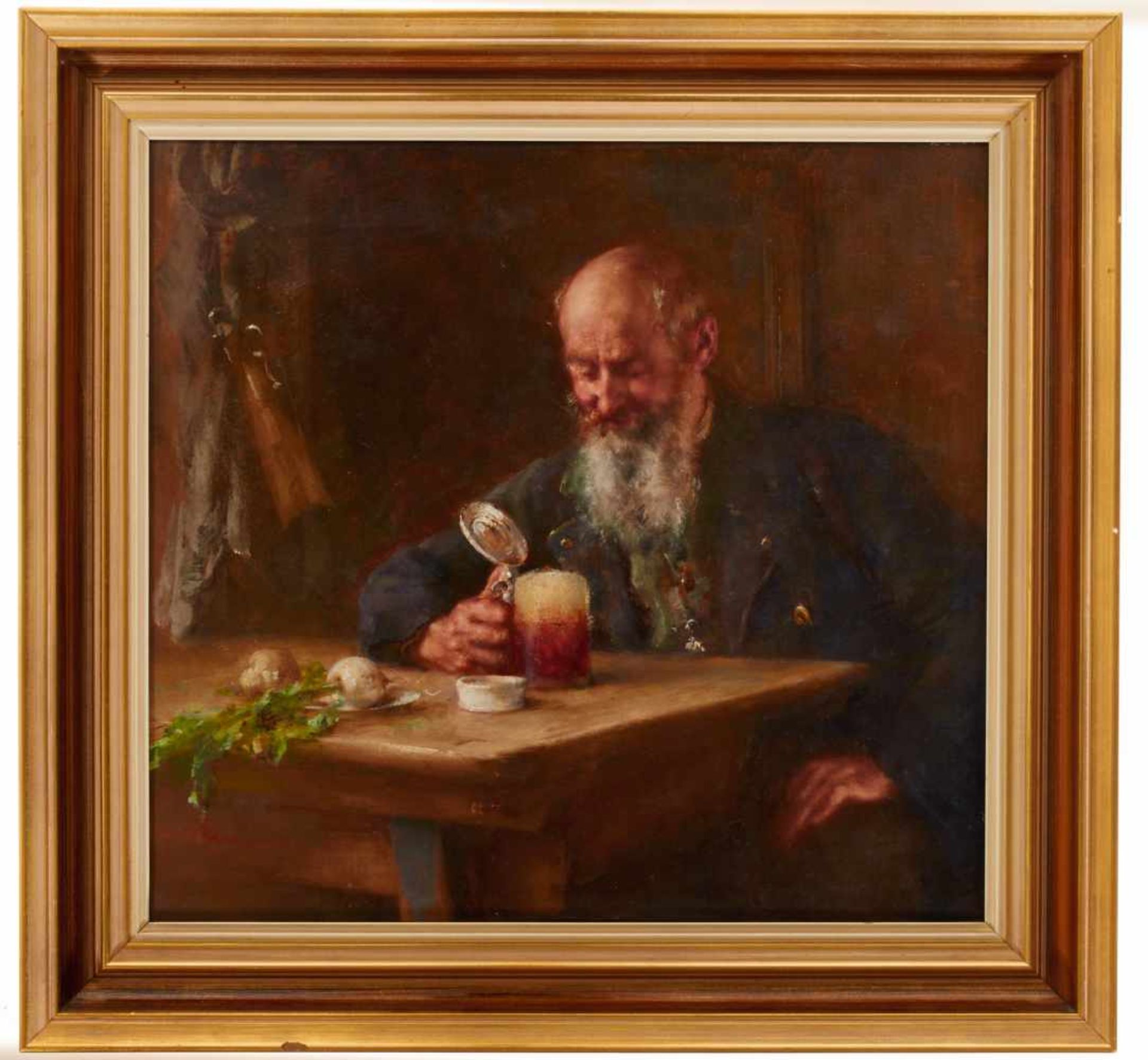 Laupheimer, Anton (Erbach 1848-1927 München),Bauer mit Bierkrug. Öl auf Leinwand. Sign., nicht