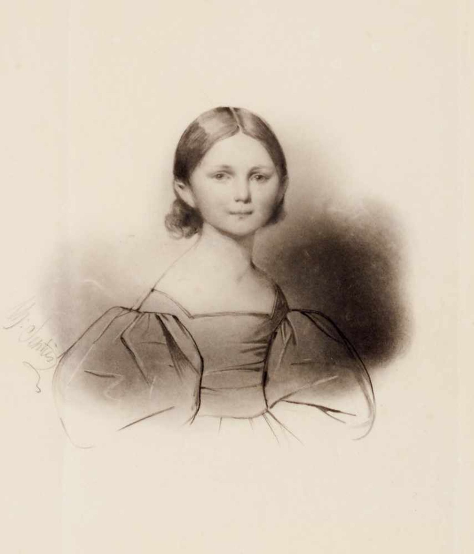 Porträts Adelgunde Auguste, Prinzessin von Bayern - Brustbild als Kind. Lavierte Kohlezeichnungvon