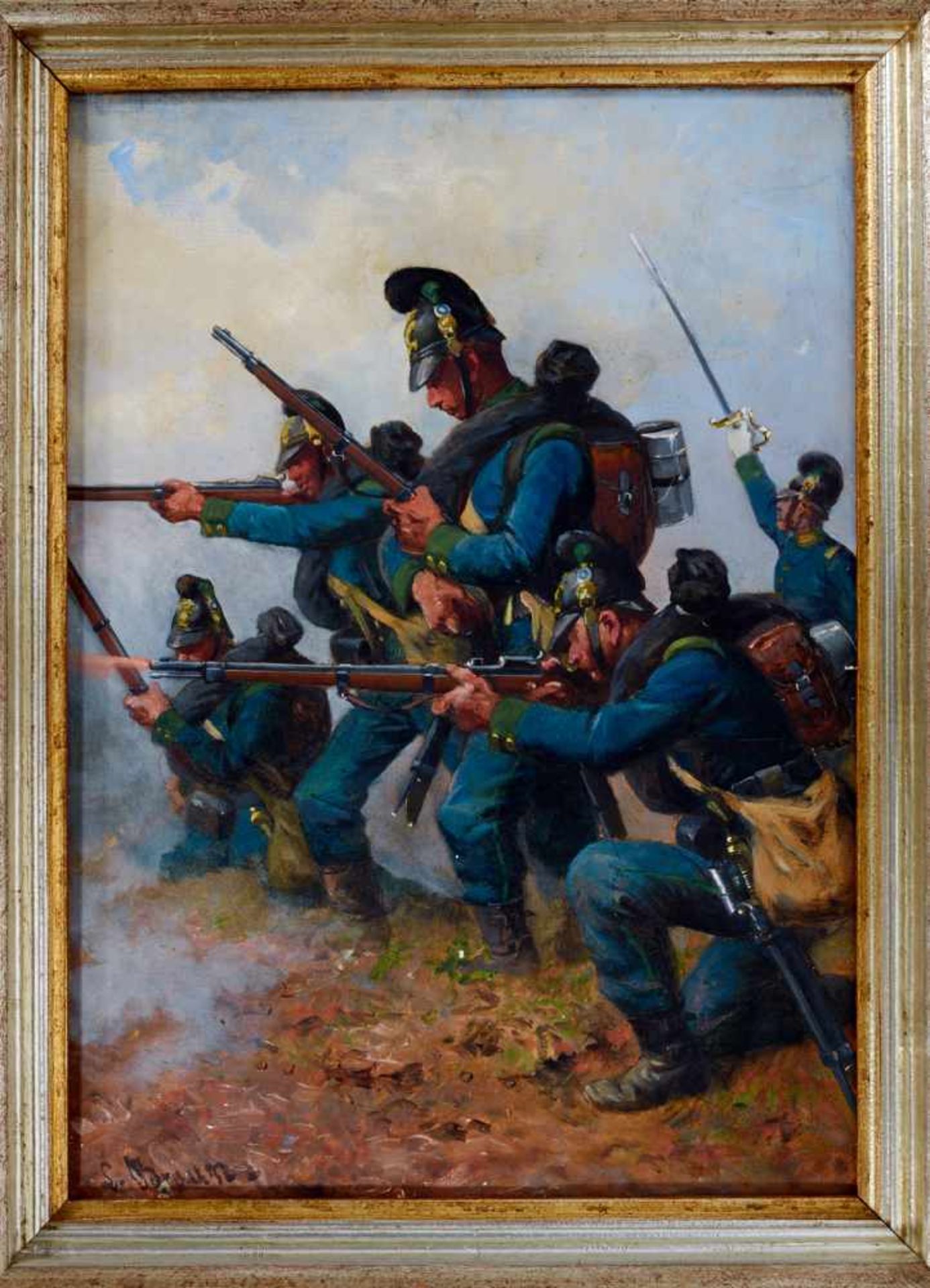 Braun, Louis (Schwäbisch Hall 1836-1916 München), BayerischeInfanteristen beim Angriff. Öl auf - Bild 2 aus 2