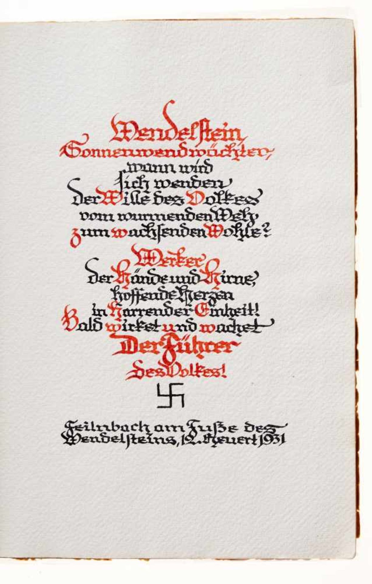 "Meinem Führer." Deutsche Handschrift auf Papier. Dat. Bremen1935. Fol. (33,8 x 24,9 cm). Mit 3 - Bild 4 aus 8