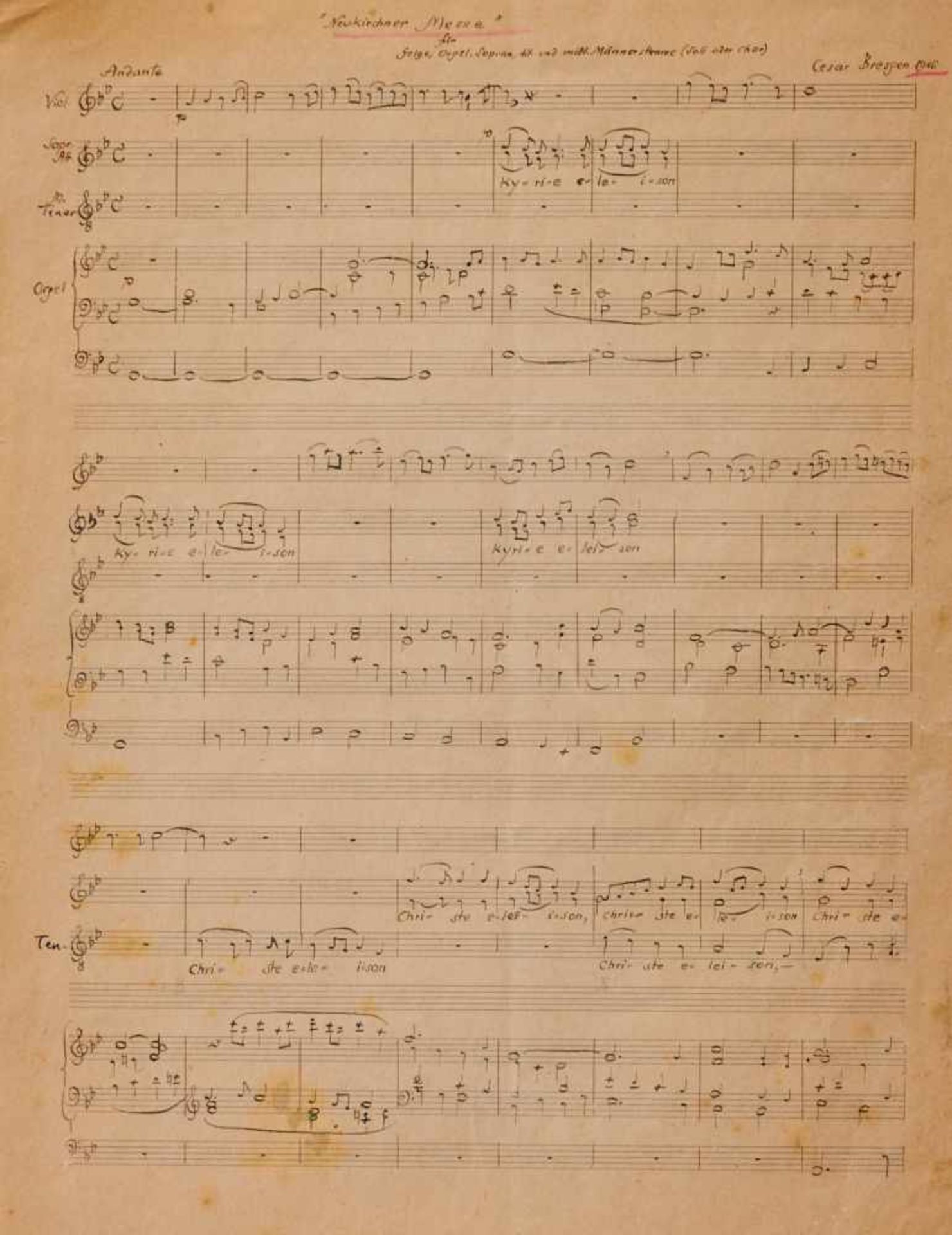 Bresgen Unbekannte Komposition "'Neukirchner Messe' für Geige, Orgel, Sopran, Alt und mittl.