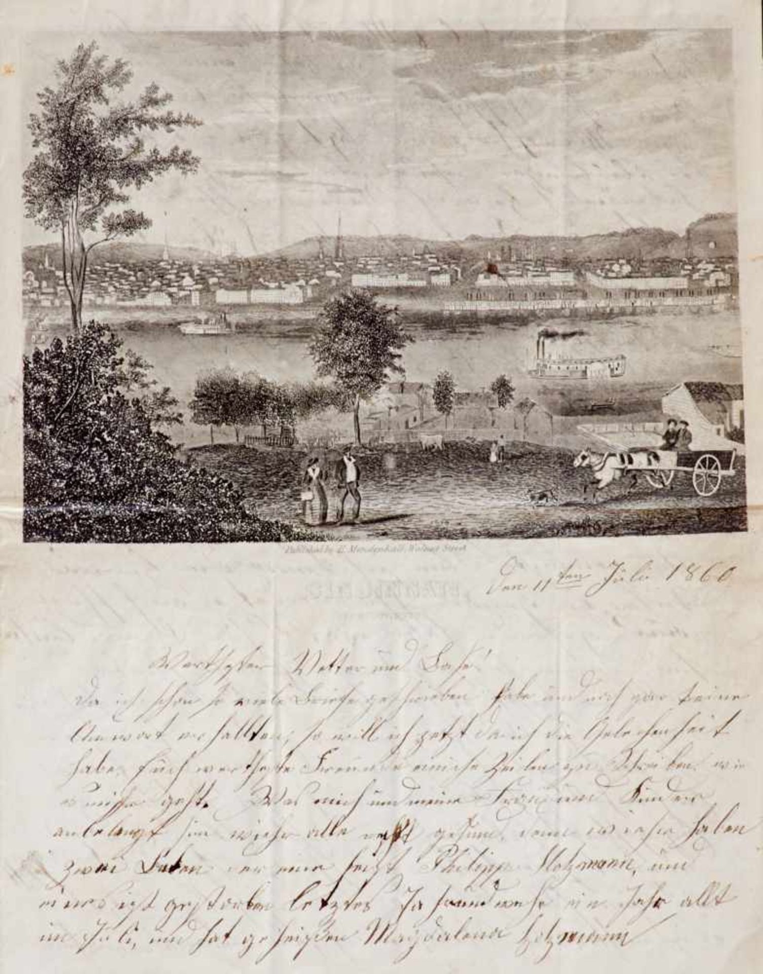 Cincinnati - Briefeines deutschen Einwanderers. Dat. Cincinnati (Ohio), 11. 7. 1860. 4°. 2 1/2