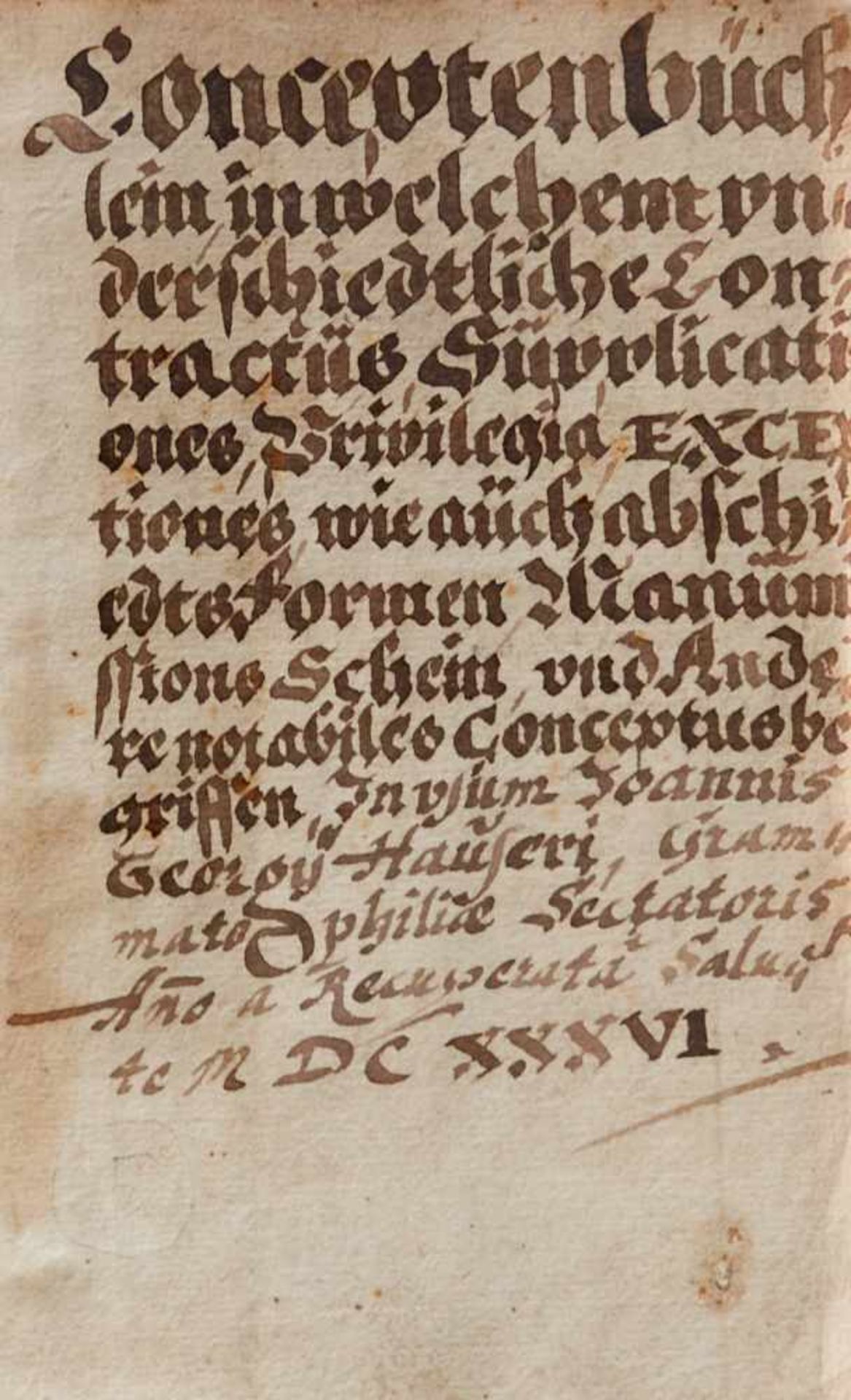 Baden Formelbuch - "Conceptenbüchlein,in welchem underschiedtliche Contractus, Supplicationes, - Bild 2 aus 3