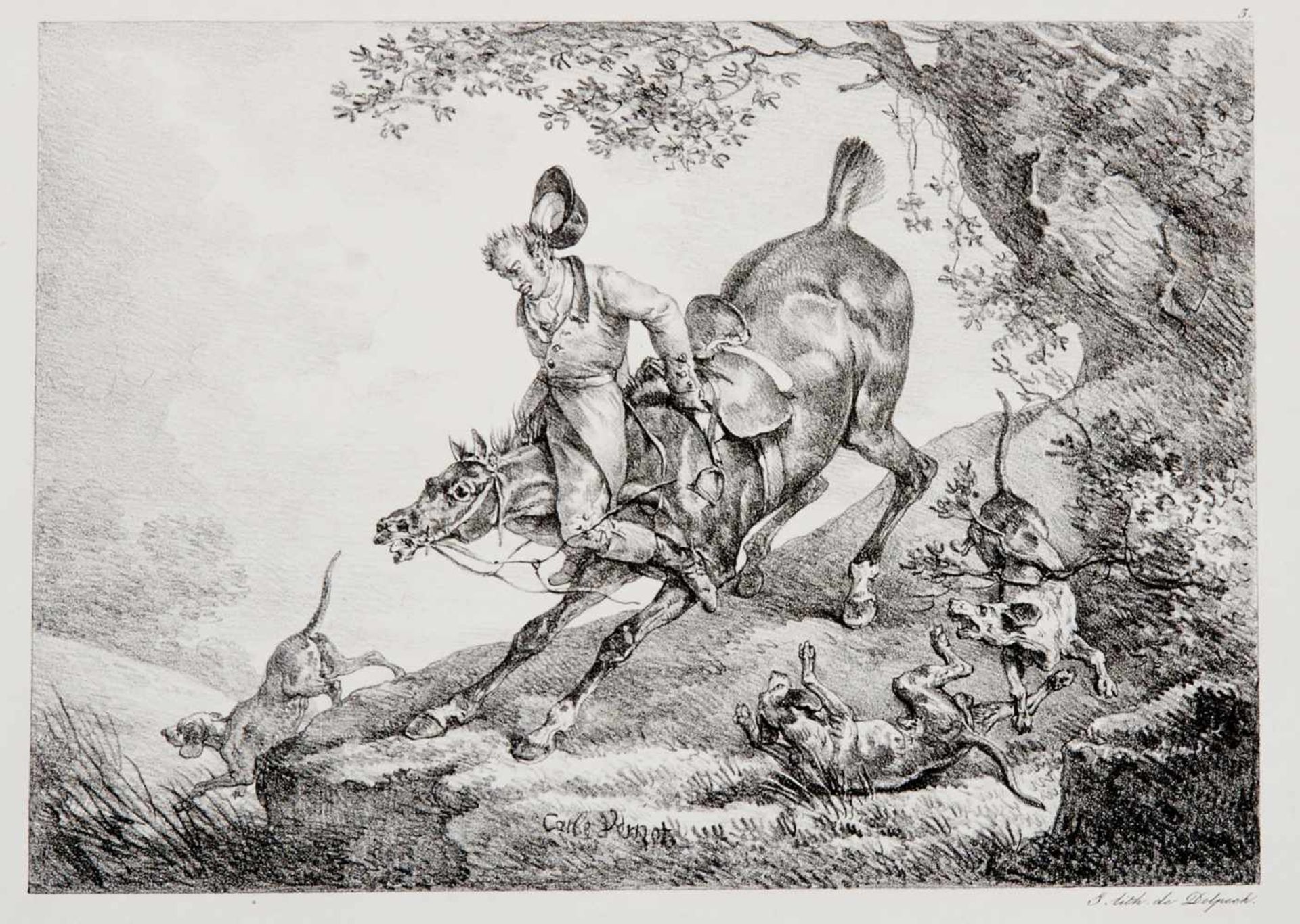 Fauna - Pferde - Sammlung -Acht Lithographien von F. Delpech nach C. Vernet, um 1825. Je ca. 19,5 - Bild 3 aus 4