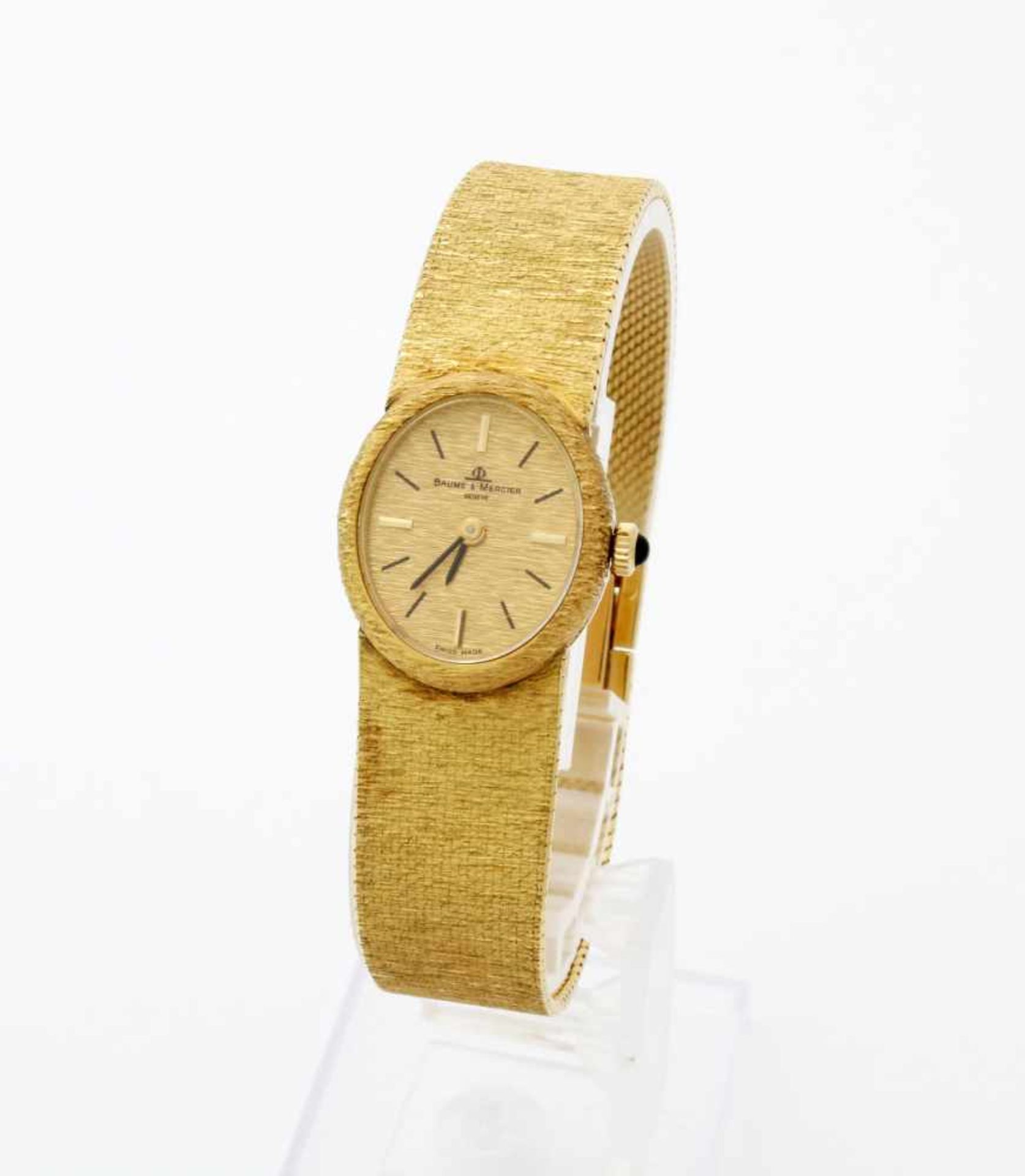 Goldene Damen-Armbanduhr - Baume & Mercier - RindengravurHandaufzugswerk BM 777, ovales Gehäuse GG - Bild 3 aus 5