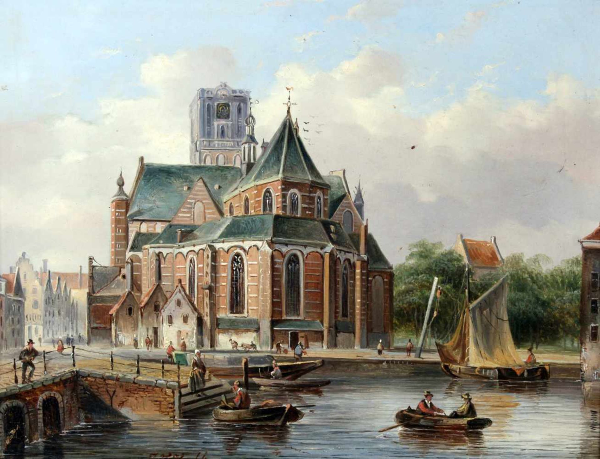 "St. Laurenskirche Rotterdam" - Johannes Frederik Hulk (1829-1911)Öl auf Holz, unten Mitte links