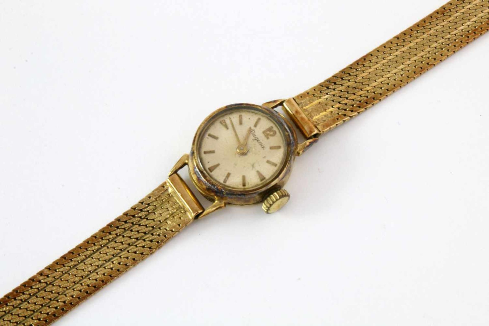 Armbanduhr Dugena Gelbgold um 1950Handaufzugswerk Dugena 975, Gehäuse (Ø 15,5 mm) GG 585, Band - Bild 2 aus 3