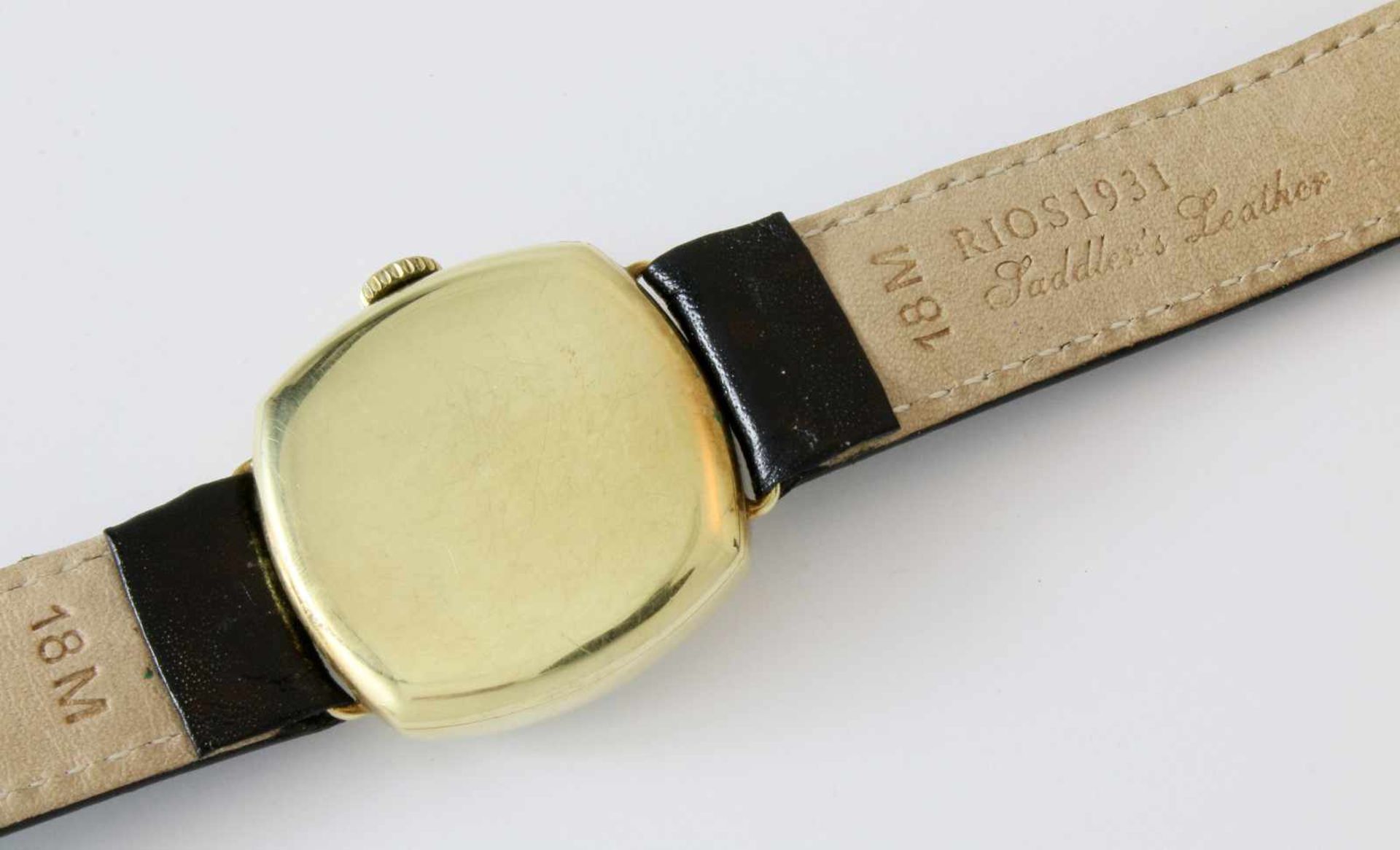 Frühe Gelbgold ArmbanduhrFeines, schweizer, 15-steiniges Handaufzugs-Ankerwerk mit verschraubten - Bild 3 aus 3