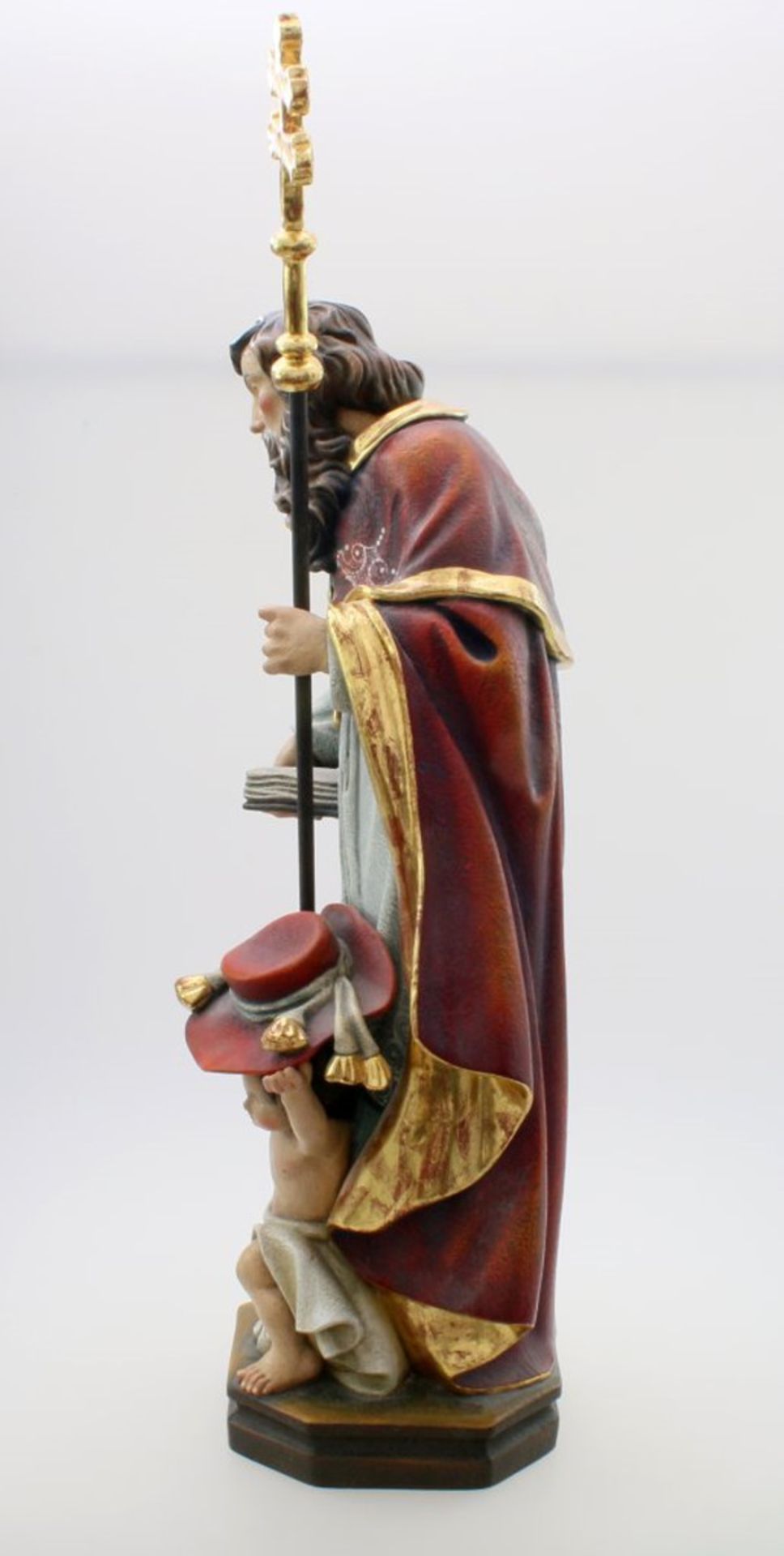 Große Holzfigur - Heiliger JosefPolychrom- und goldstaffiert. Heiliger Josef in der linken Hand Stab - Bild 4 aus 4