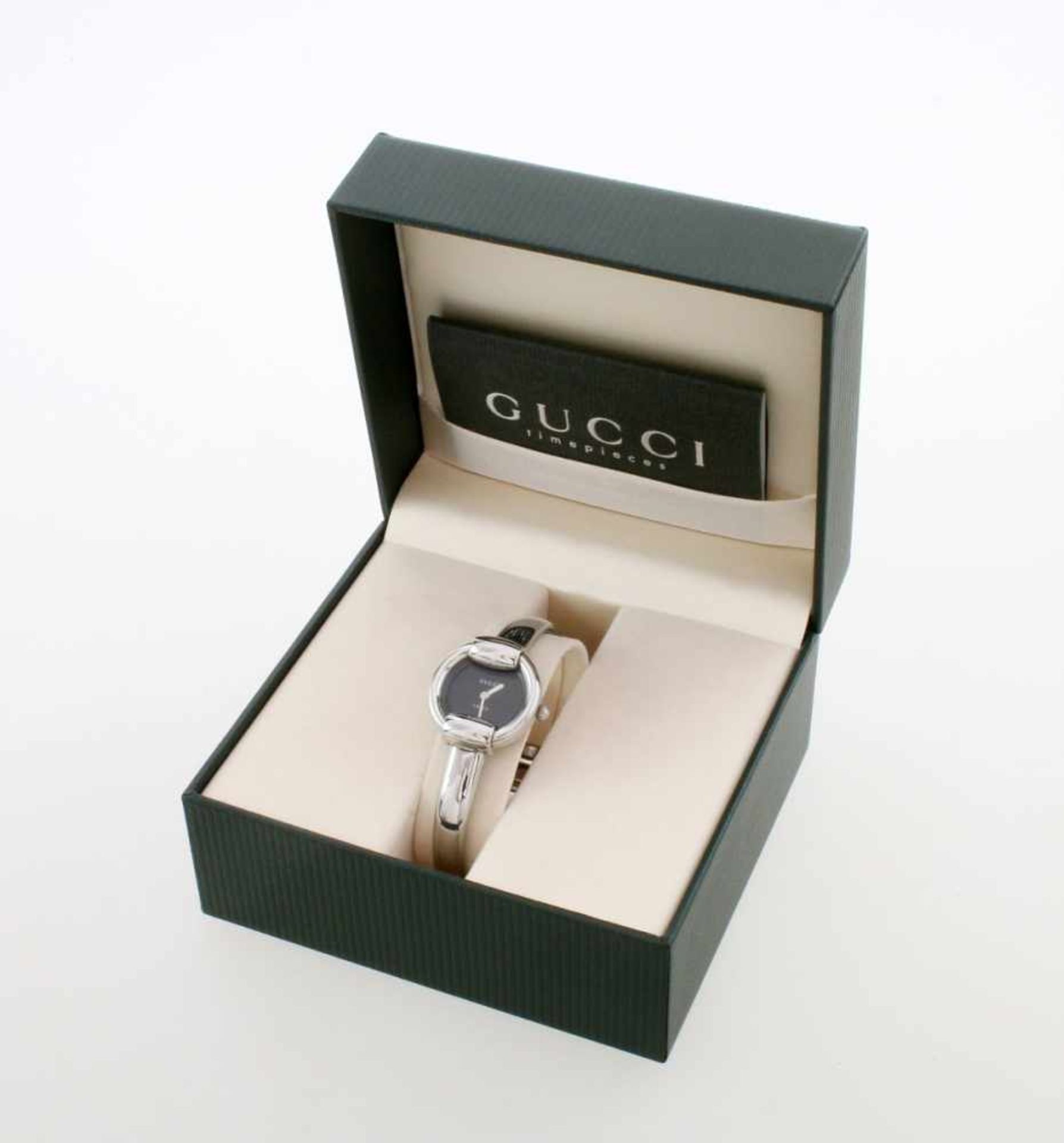 Armbanduhr Gucci 1400 L Ladies Luxery DSI 21Quarzwerk, Edelstahlgehäuse, Ø 25 mm, schwarzes