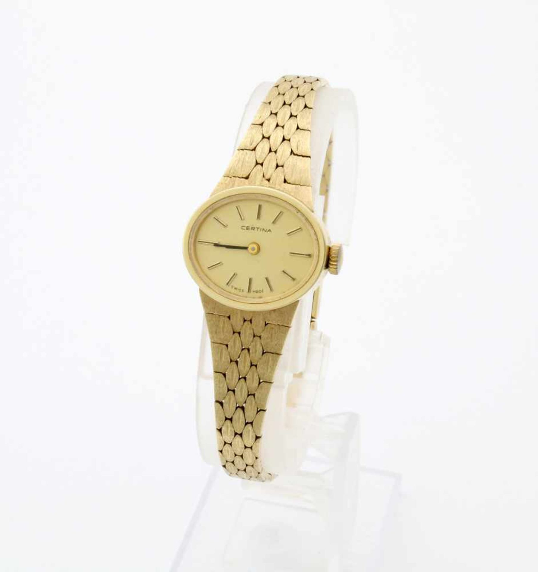Goldene Damen-Armbanduhr - CertinaHandaufzugswerk, ovales Gehäuse GG 585, Maße: 18 x 21 mm, - Bild 4 aus 7