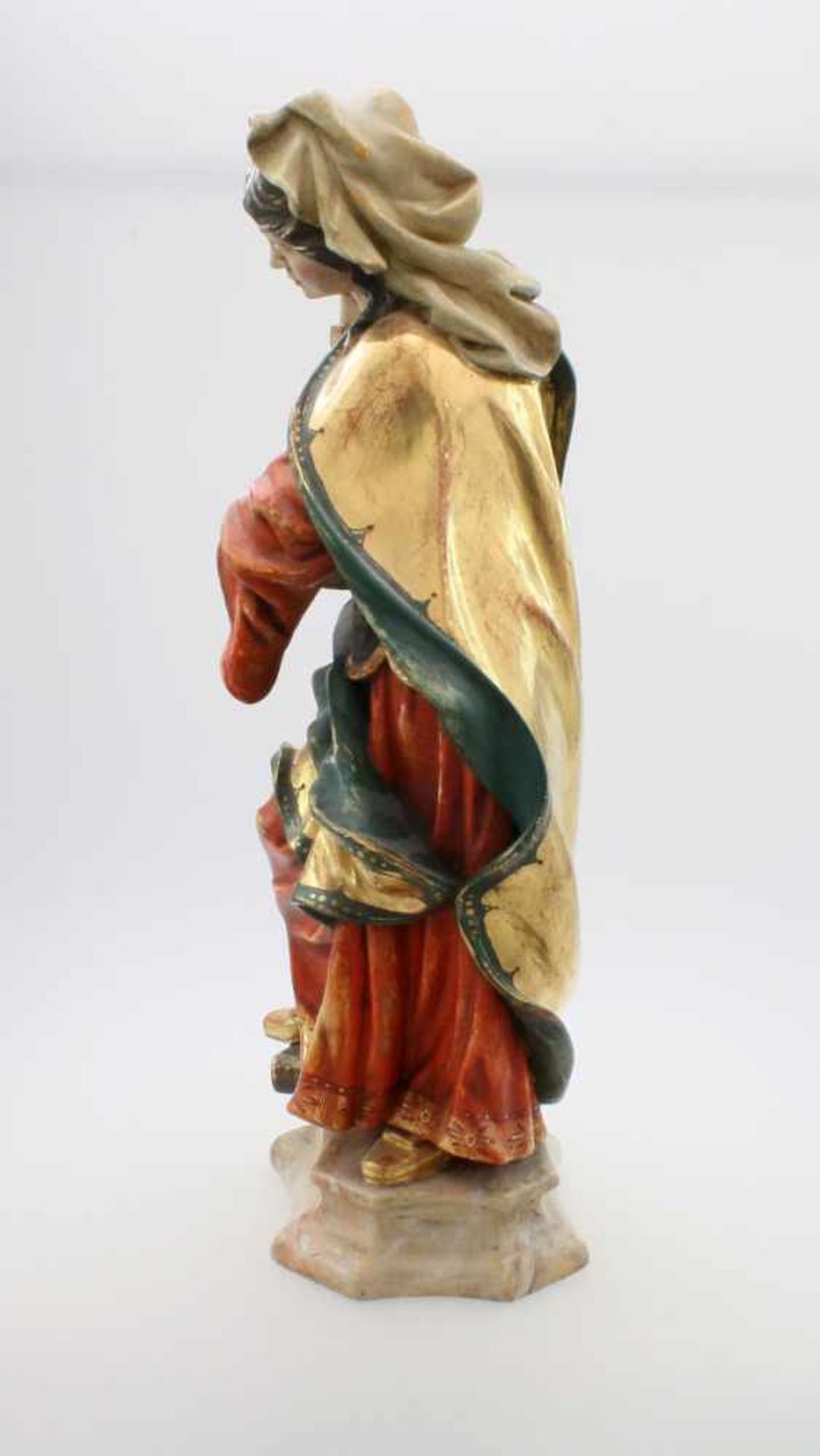 Große Holzfigur - Heilige Barbara von NikomedienPolychrom- und goldstaffiert. Heilige Barbara mit - Bild 4 aus 4