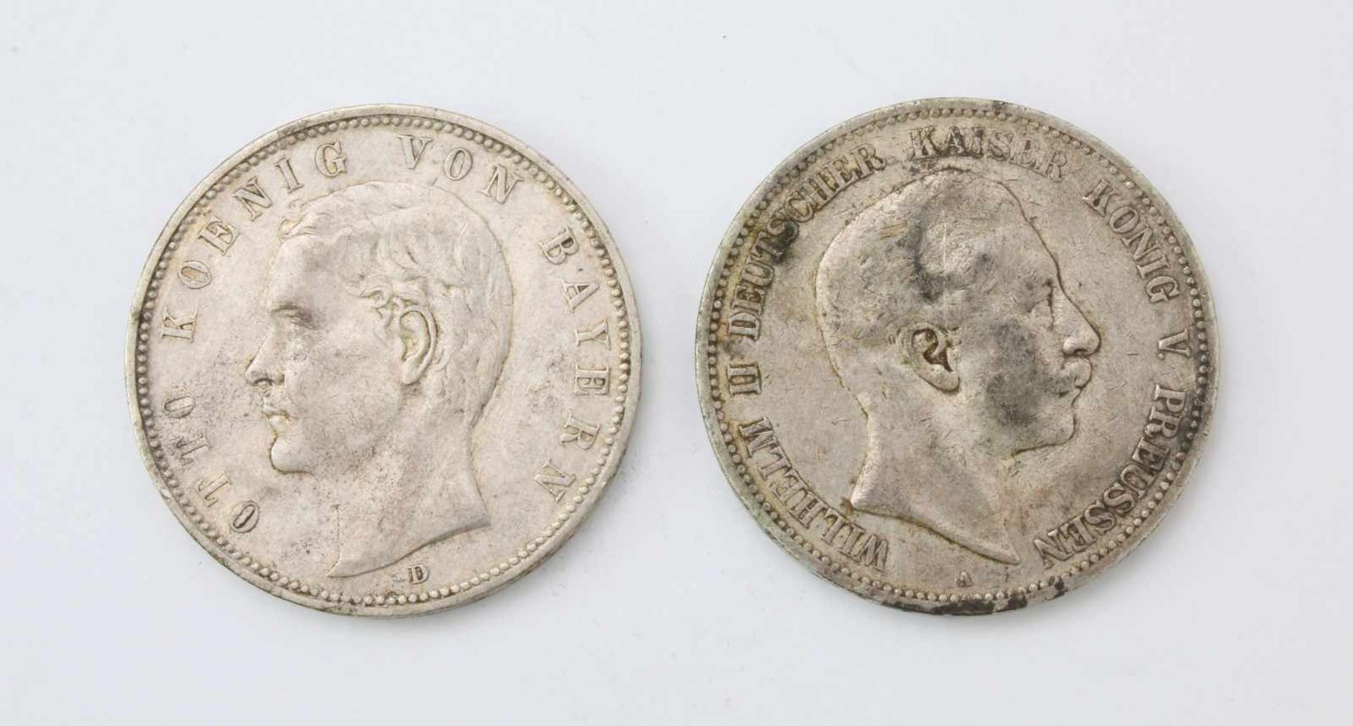 2x 5 Mark - Kaiserreich SilberWilhelm II. 1902 und Otto v. Bayern 1903.