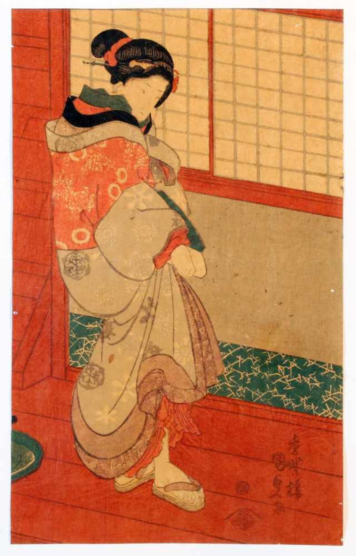 Japanischer Farbholzschnitt - Utagawa Kunisada (1786-1865)Auf Papier, Schauspielerin, unten rechts