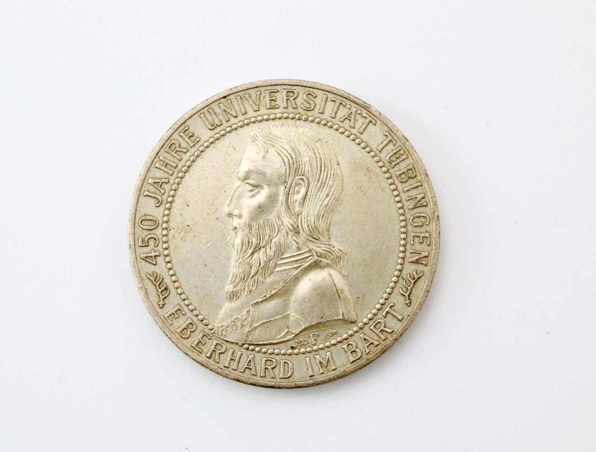 5 Reichsmark "450 Jahre Universität Tübingen" 1927Silbermünze, Vorderseite: Eberhard, F,