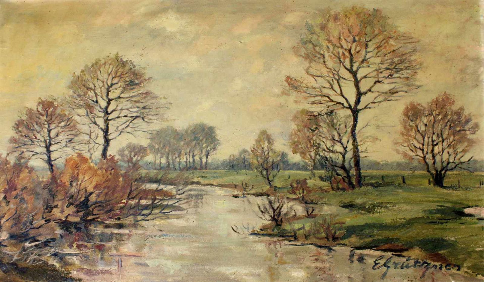 "Herbstliche Bachlandschaft" - E. Grützner (evtl. Eduard von Grützner 1846-1925)Öl auf Leinwand,